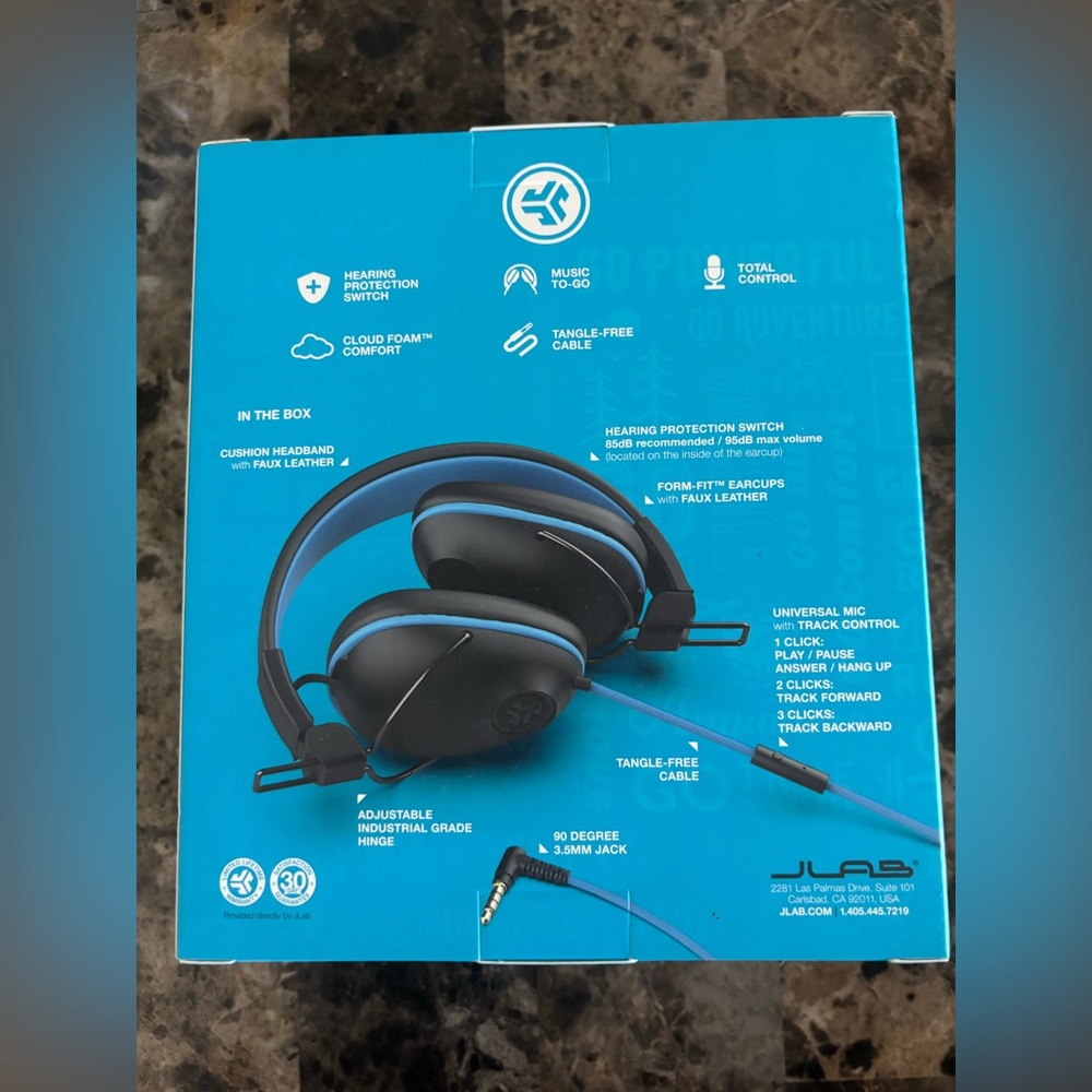 Jlab Jbuddies Pro Fold Over Ear Kids Wired Headphone Black/Blue 3.5MM Jack New - Picture 2 of 6